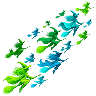Neon Witches on White Background