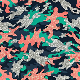 Neon Coral and Forest Green Camouflage