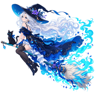 Anime-Style Witch on Turquoise Broom