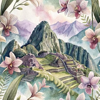 Abstract Watercolor of Machu Picchu