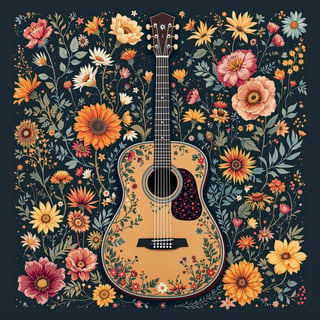 Retro Western Guitar Floral Artwork