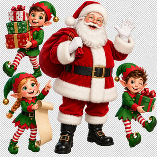 Santa and Elves PNGs 300 DPI Transparent