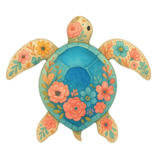 Boho Sea Turtle with Floral Design