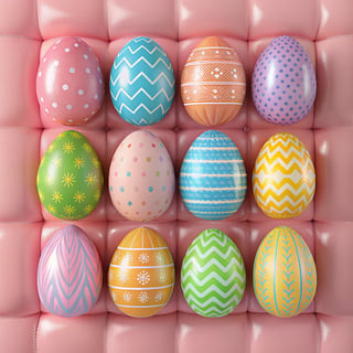 3D Inflated Easter Eggs on Pink Background