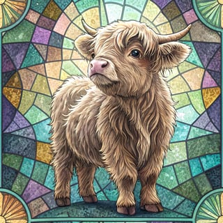 Kawaii Highland Calf Mosaic Art