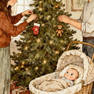 Cozy Family Christmas Tree Scene