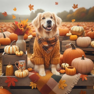 Golden Retriever in Cozy Fall Sweater