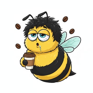 Quirky Cartoon Bee with Coffee