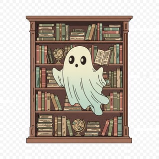 Friendly Ghost Browsing Vintage Bookshelf