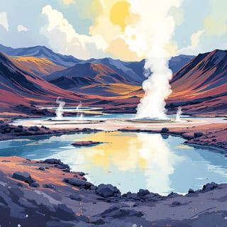 Myvatn Iceland Ink & Watercolor Poster