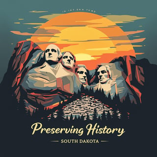 Retro 2D Vector Sunset of Mount Rushmore