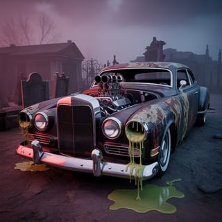 Zombie Hot Rod in Foggy Junkyard