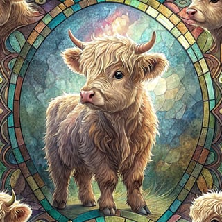Kawaii Highland Calf Mosaic Art