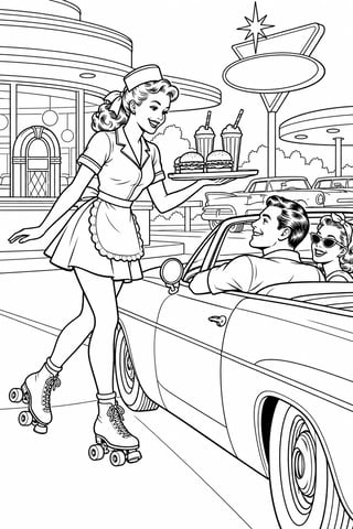 Roller-Skating Carhop Coloring Page
