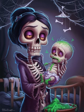 Exhausted Skeleton Mom with Baby
