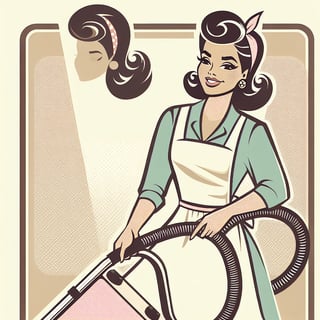 Vintage 1950s Mom Vacuuming Vector