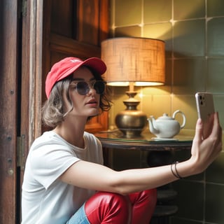 Vintage Mirror Selfie with Warm Tones