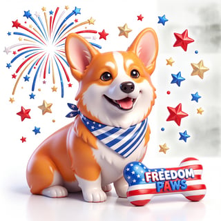 Cheerful Corgi with Patriotic Toy