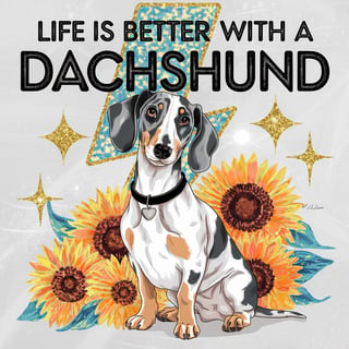 Piebald Dachshund with Sunflowers Art