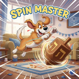 Cartoon Dog Chasing Spinning Dreidel