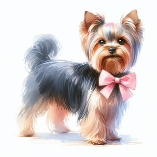 Watercolor Yorkshire Terrier with Pink Bow