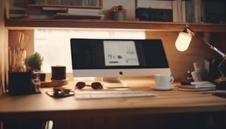 Minimalist Home Office with Wooden Textures
