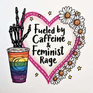 Caffeine & Feminist Rage Heart Doodle