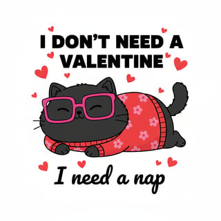 Fluffy Cat Cartoon with Valentines Text
