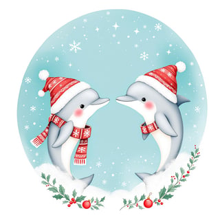 Whimsical Christmas Dolphins Illustration