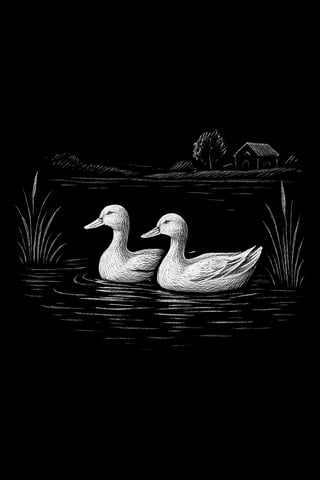 White Silhouette of Two Ducks