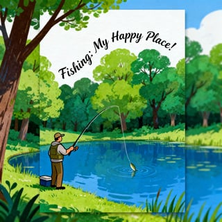 Fishing My Happy Place Cartoon Design