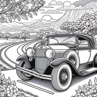Vintage Car Coloring Book Outline