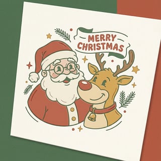 Retro Santa and Reindeer Christmas Art