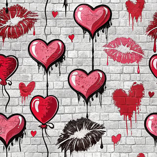 Street Art with Heart Balloons and Graffiti