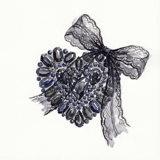 Gothic Rhinestone Heart with Lace Bow