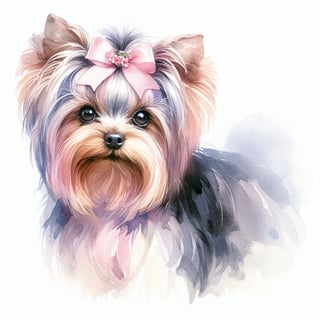 Watercolor Yorkshire Terrier with Pink Bow