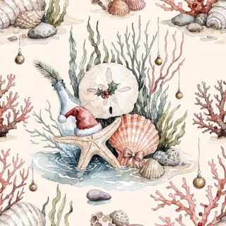 Coastal Christmas Watercolor Pattern