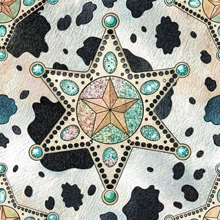 Iridescent Sheriff Badge with Cow Print