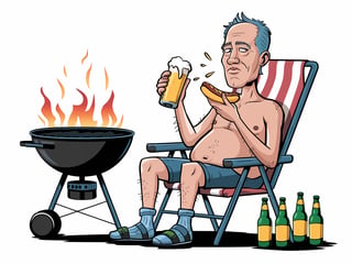 Cartoon Uncle at Backyard BBQ
