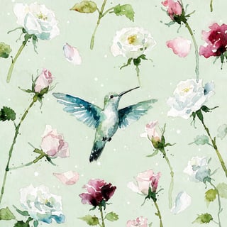 Watercolor Hummingbird with Roses