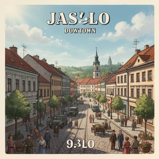 Vibrant Travel Poster of Jasło Downtown