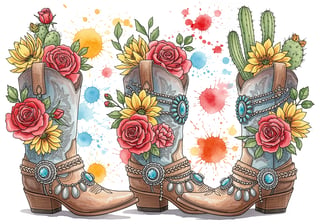 Cowgirl Boots Watercolor Illustration