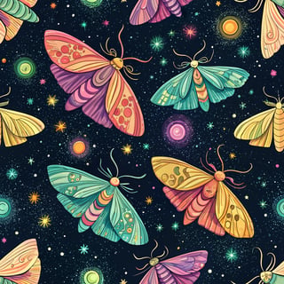 Brightly Colored Moths in Cosmic Night