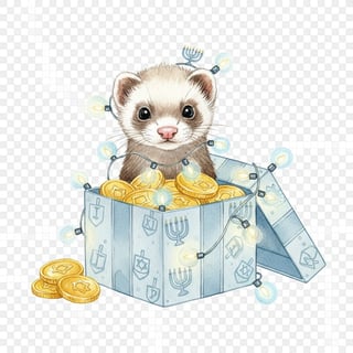 Watercolor Ferret with Hanukkah Lights