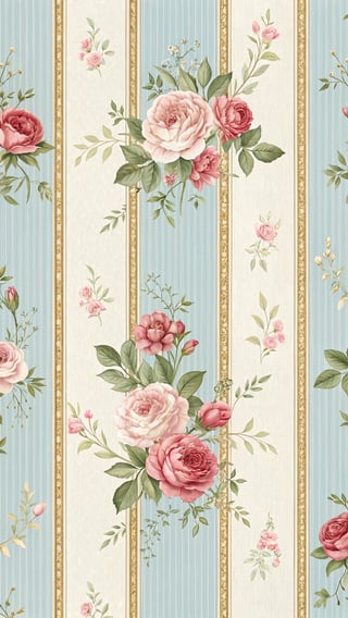 Vintage Floral Striped Wallpaper