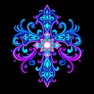 Symmetrical Neon Fantasy Cross Illustration