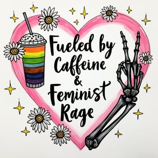 Caffeine & Feminist Rage Heart Doodle
