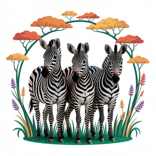Zebras Centered in Vibrant African Scene