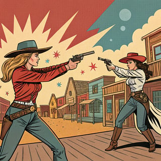Retro Comic Book Cowgirl Showdown