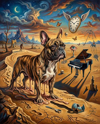 Surreal French Bulldog in Dreamlike Desert